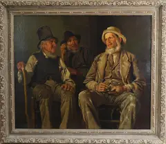 Three old codgers by John George Brown, Oil on canvas, sold Jun 2024