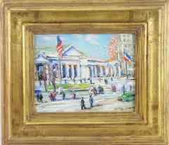 Saturday Morning New York City Lybrary(sic) by Christopher Willett, Oil on board, sold Jun 2024