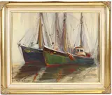 Boats at the Dock by Emile Albert Gruppe, Oil on board, sold Sep 2024