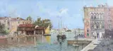 Campo San Trovaso with a View of the Zattere by Antonio Reyna Manescau, Oil on canvas, sold Sep 2024