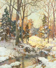Christmas Snows by Frederick John Mulhaupt, Oil on canvas, sold Sep 2024
