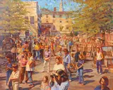 Swan Festival by Joseph James Crilley, Oil on board, sold Dec 2024