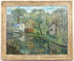 Reflections on the Canal by Walter Emerson Baum, Oil on canvas, sold Dec 2024