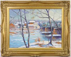 Froze River; New Hope Lambertville by Christopher Willett, Oil on board, sold Dec 2024