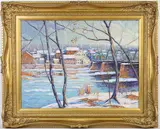 Froze River; New Hope Lambertville by Christopher Willett, Oil on board, sold Dec 2024