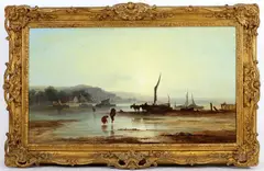 Hazy Day on the Thames, Low Tide by George Augustus Williams, Oil on canvas, offered Mar 2025