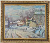 Village Cluster by Walter Emerson Baum, Oil on board, sold Mar 2025