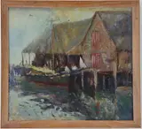 Boathouses by Hayley Lever, Oil on canvas, sold Mar 2025