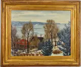 Hudson in Winter by Edith Kroger Nagler, Oil on canvas, sold Mar 2025