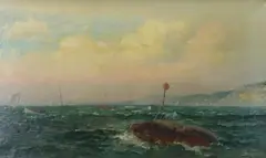 Shipping off the Coast by James Gale Tyler, Oil on canvas, sold Mar 2025