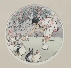 Feeding the Bunnies by Helen Hyde, Woodblock, sold Mar 2025