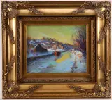 New Hope, View from Bridge by Christopher G. Willett, Oil on board, sold Dec 2023