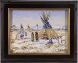 Sioux Indian Camp by Christopher G. Willett, Oil on board, sold Dec 2023