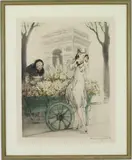 Flower Seller by Louis Icart, Drypoint etching, sold Dec 2023