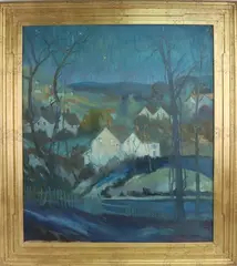 New Houses, Buckhingham by Joseph Barrett, Oil on canvas, sold Dec 2023