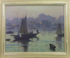 Gloucester Harbor, Mass. by George Sotter, Oil on board, sold Dec 2023