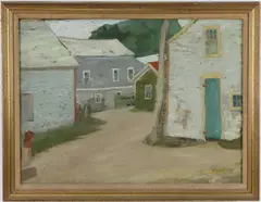 New Hope Houses by William Langson Lathrop, Oil on canvas, sold Dec 2023