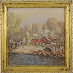 Untitled by Kenneth R. Nunamaker, Oil on board "Early View of Stockton, sold Dec 2023