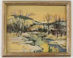 Winter by Walter Emerson Baum, Watercolor and goauche, sold Dec 2023