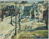 Street Scene by Della J. Barber, Oil on board, sold Dec 2023
