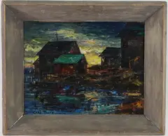 Sunset by Carl M. Thorp, Oil on board, sold Dec 2023