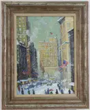 Snow Squall Manhattan, New York City by Christopher G. Willett, Oil on board "Snow Squall Manhattan, sold Mar 2024