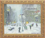 By the N.Y.C Lybrary, N.Y.C by Christopher G. Willett, Oil on board, sold Sep 2022