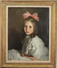 Portrait of a young girl by Harrington Mann, Oil on canvas, sold Sep 2022