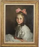 Portrait of a young girl by Harrington Mann, Oil on canvas, sold Sep 2022