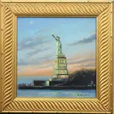 Statue of Liberty, New York Harbor, Sundown by Christopher G. Willett, Oil on board, sold Sep 2022