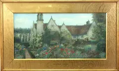 Kelmscott Manor by Marie Euphrosyne Spartali Stillman, Watercolor and bodycolor laid on panel, sold Sep 2022