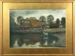 The Old Barn by Marie Euphrosyne Spartali Stillman, Watercolor and bodycolor laid on panel, sold Sep 2022