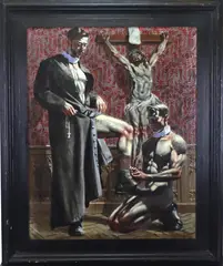 Two Priests by Mark Beard, Oil on canvas, sold Sep 2022