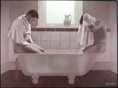 Two men in a Tub by Steve Walker, Oil on canvas, sold Sep 2022