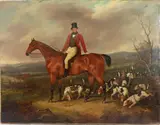 Master of the Foxhounds in landscape by Henry Calvert, Oil on canvas, sold Sep 2022