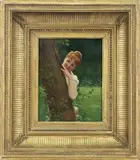Hide and Seek by Charles Courtney Curran, Oil on canvas, sold Sep 2022