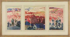 Untitled by George Luks, Watercolor triptych, sold Sep 2022
