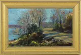 Towpath of the Delaware by Evelyn Marie Allen Faherty, Oil on board, sold Jun 2023