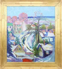 Entrance to Lambertville by Joseph Barrett, Oil on canvas, sold Jun 2023