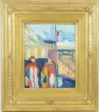Flea Market Women, Golden Nugget, Lambertville NJ by Joseph Barrett, Oil on board, sold Jun 2023