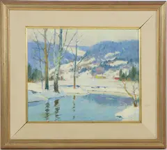 Winter Stream by Arthur James Emery Powell, Oil on board, sold Jun 2023