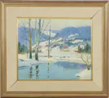 Winter Stream by Arthur James Emery Powell, Oil on board, sold Jun 2023