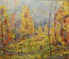Untitled by Herbert Hooven, oil on board SLL Impressionist forest landscape 13, sold Dec 2018