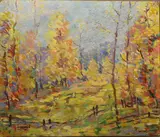 Untitled by Herbert Hooven, oil on board SLL Impressionist forest landscape 13, sold Dec 2018