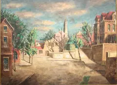 Untitled by Hobson Pittman, Oil on canvas SLR Urban landscape 30"H x 40"W, sold Dec 2018