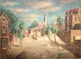 Untitled by Hobson Pittman, Oil on canvas SLR Urban landscape 30"H x 40"W, sold Dec 2018