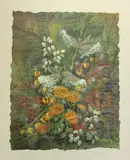 Glories of Autumn by Robert Laessig, Watercolor and mixed media on fibrous paper mounted onto masonite "Glories of Autumn" SLR Floral and arboreal landscape , offered Dec 2018