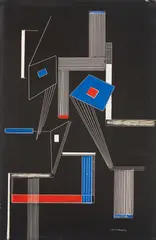 Composition by I. Rice Pereira, ink and gouache on scratchboard, sold Oct 2020
