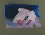 Le Chien Amoureux d'une Pomme by Benoît Gilsoul, pastel and ink on green paper, sold Oct 2020