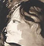 Head by Matsumi Kanemitsu, 1954, ink on paper, sold Oct 2020